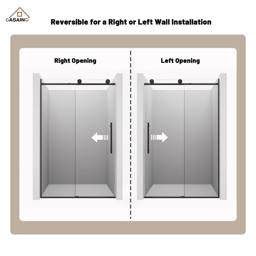 Matte Black Frameless Sliding Shower Door with Clear Tempered Glass