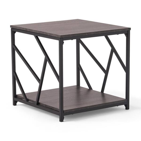Unbranded Thicket 22 in. Black/Dark Gray Medium Square Wood Coffee Table with Shelf