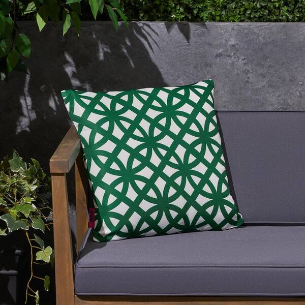 Noble House Mod Gate Green and White Square Outdoor Throw Pillow