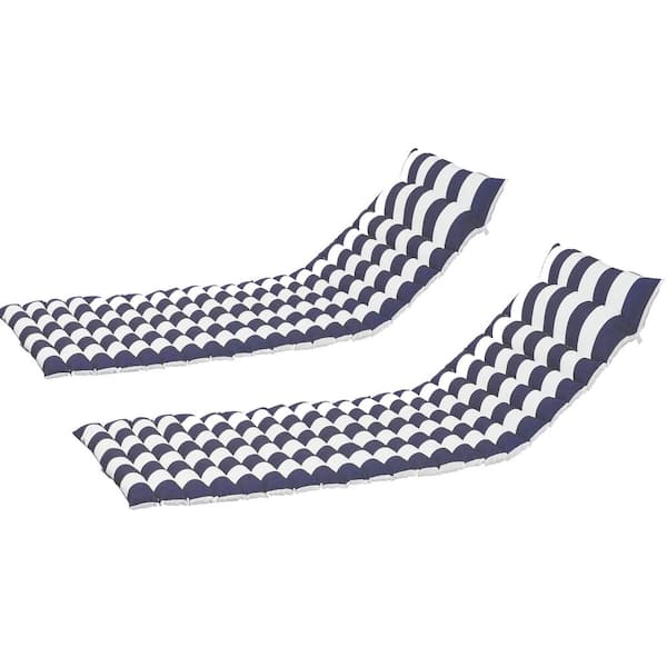 Runesay 2PCS Set Outdoor Lounge Chair Cushion Replacement Patio Seat Cushion Chaise Lounge Cushion in Blue and White
