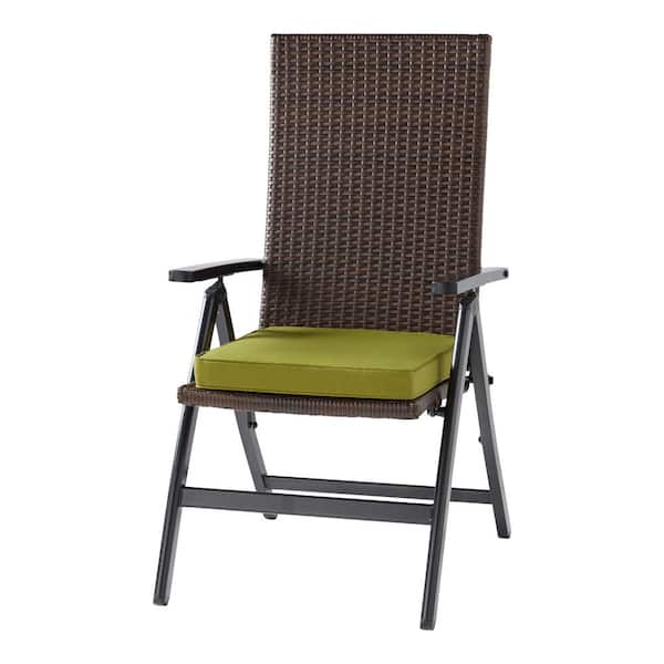 Greendale Home Fashions Wicker Outdoor PE Foldable Reclining Chair with Kiwi Seat Cushion