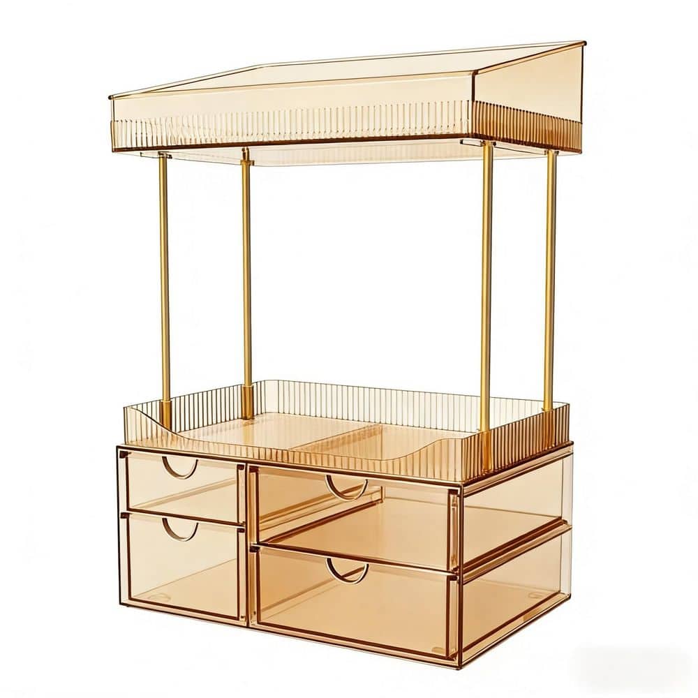 4-Tier Clear Vanity Organizer Bathroom Storage in Amber, 4 Drawers Cosmetics Organiser, Ideal for Bathroom Countertop price history on PriceWatchPro