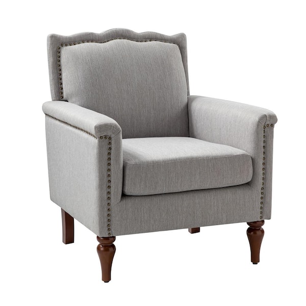 JAYDEN CREATION Darius Light Grey Mid-Century Modern Armchair with Solid Wood Legs and Nailhead Trim