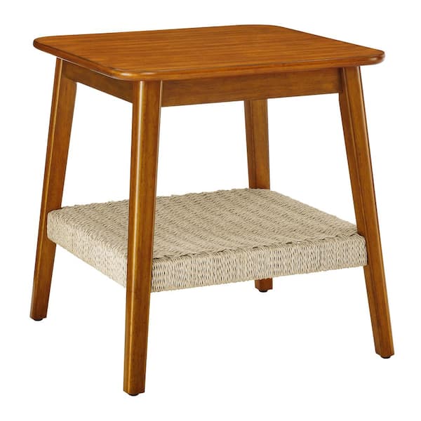 Unbranded 23 in. H Walnut Mid-Century Wood Square Outdoor Side Table with Storage for Living Room, Bedroom, Patio, Home, Office