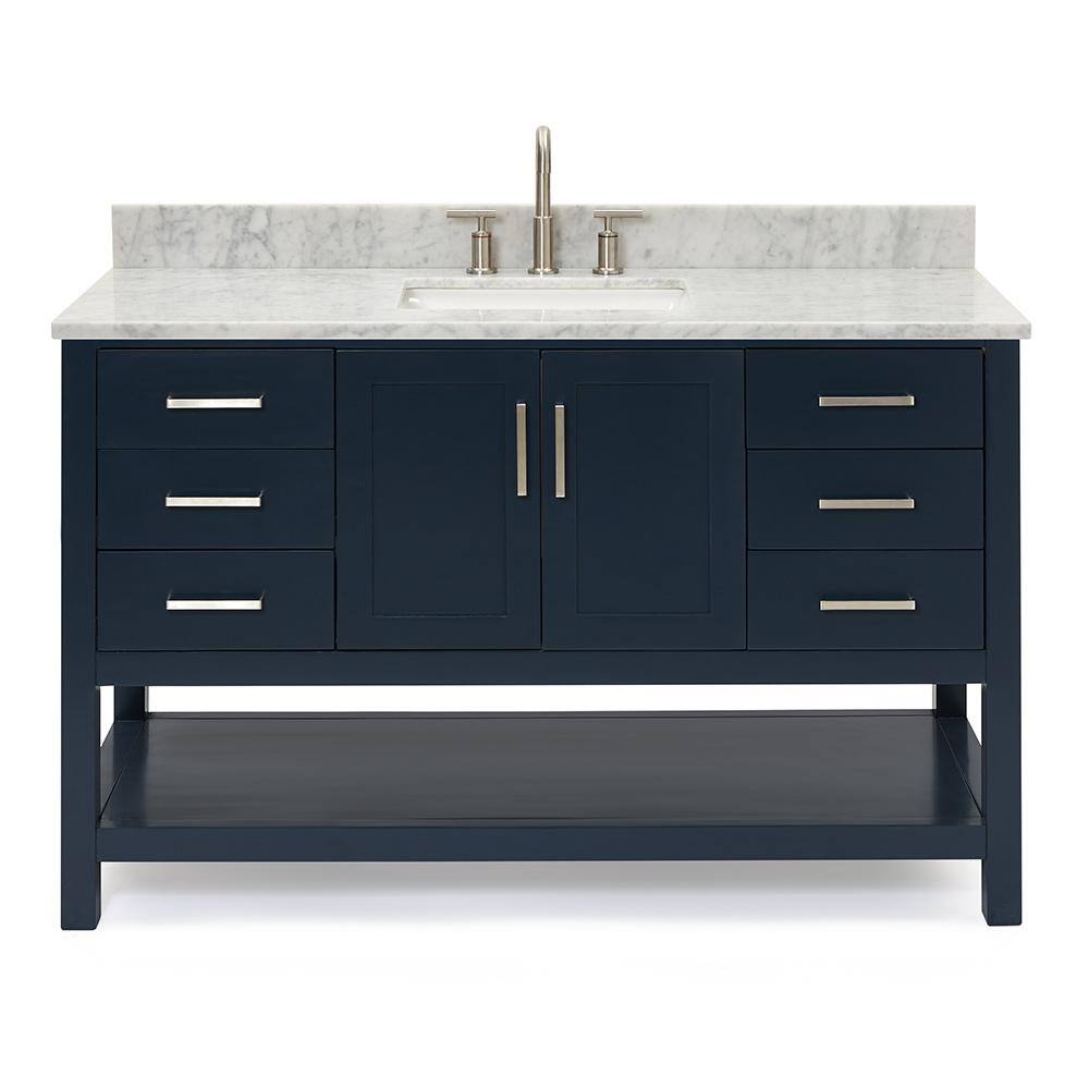 Magnolia 55" Midnight Blue Vanity with Carrara Marble Top