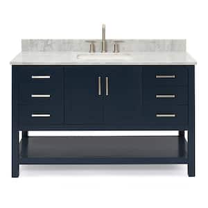 Magnolia 55 in. W x 22 in. D x 36 in. H Bath Vanity in Blue with Carrara Marble Vanity Top in White with White Basin
