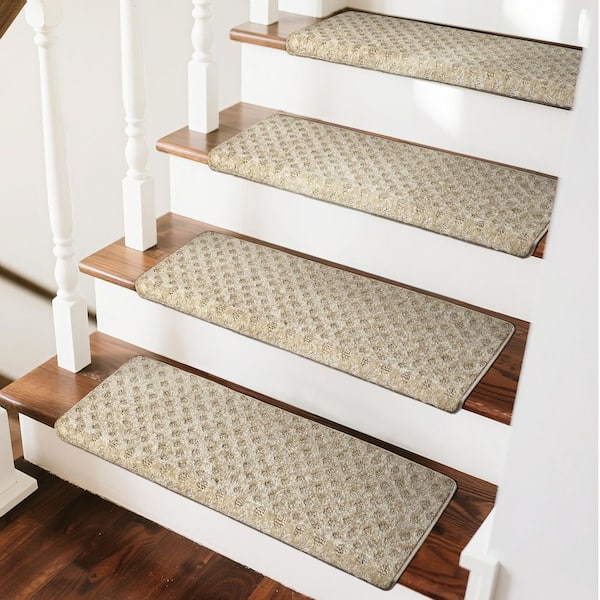 PURE ERA Mini Diamond Cream 9.5 in. x 30 in. x 1.2 in. Bullnose Indoor Non-slip Carpet Stair Tread Cover Tape Free (Set of 14)