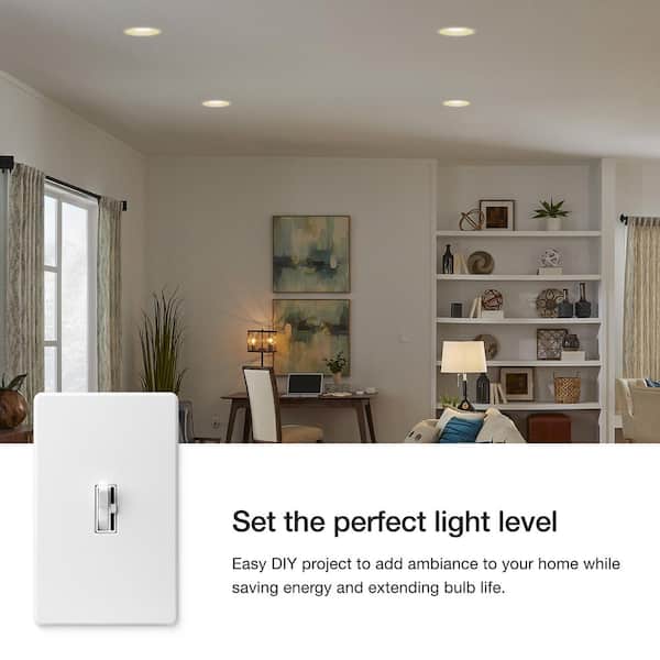 Lutron - Toggler Dimmer Switch with Night Light, 1000-Watt, Single-Pole, White (AY-10PNL-WH)