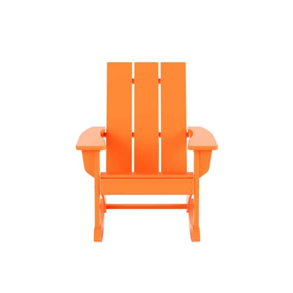 Shoreside Orange Plastic Modern Adirondack Outdoor Rocking Chair