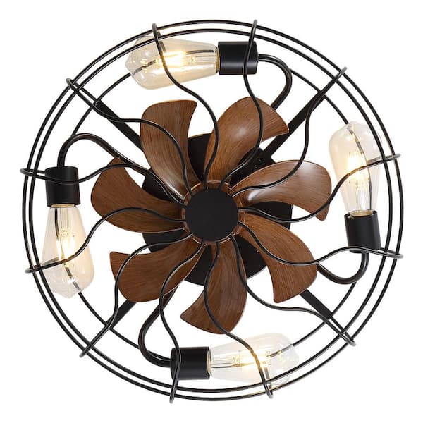19 in. Indoor Black Caged Ceiling Fan with Metal Light Kit and Remote Control Included