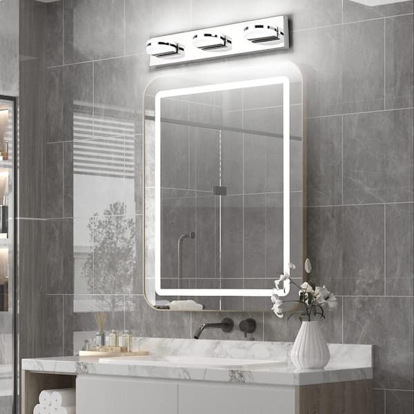 21.7 in. 3 Light Chrome LED Vanity Light with 360° Up and Down Dimmable 5500K Light