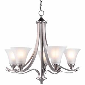 5-Light Brushed Nickle Candle Style Shaded Traditional Empire Chandelier with Frosted Glass Shade