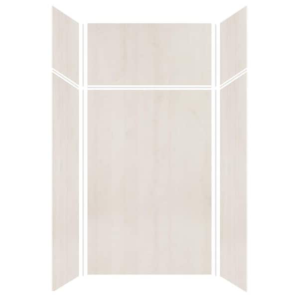 Expressions 36 in. x 48 in. x 96 in. 4-Piece Easy Up Adhesive Alcove Shower Wall Surround in Bleached Oak