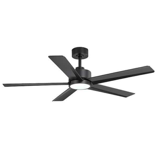 Silvester 52 in. Indoor Black Ceiling Fan with Color-Changing LED Light, Downrod, Unique Blade Design and Remote
