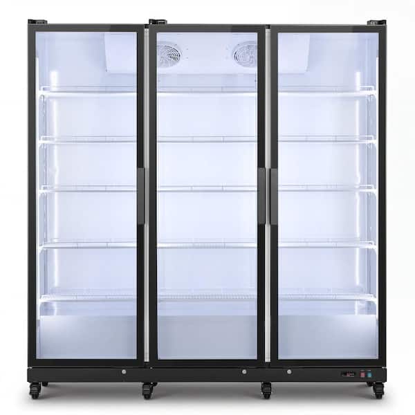 76 in. W 58.2 cu. ft. Commercial Refrigerator Glass 3-Door Merchandiser Display in Black