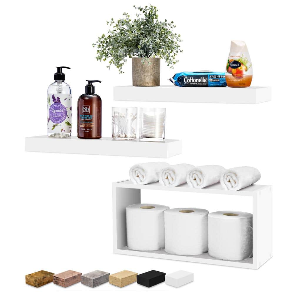 White Floating Cube Accent Shelf Set for Living Room and Bedroom