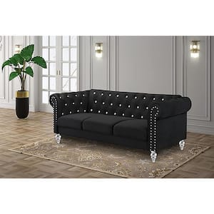New Classic Furniture Emma 81 in. Rolled Arm Polyester Crystal Rectangle Sofa in Black