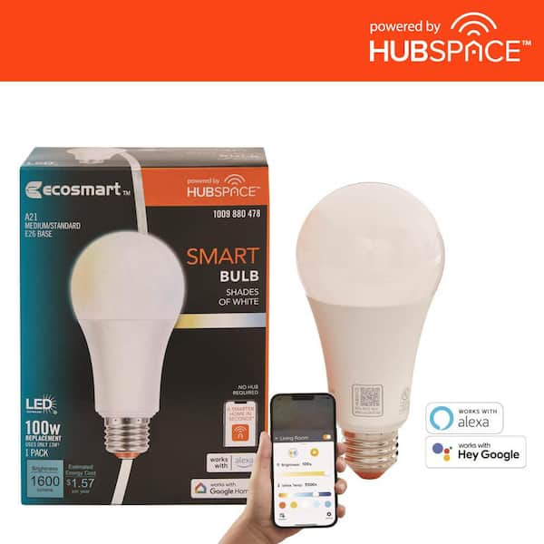 EcoSmart 100-Watt Equivalent Smart A21 Tunable White CEC LED Light Bulb with Voice Control (1-Bulb) Powered by Hubspace