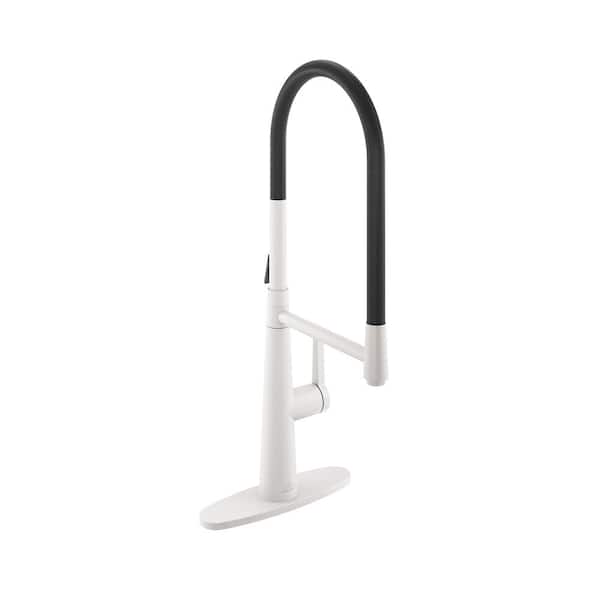 Dimakai Single Handle Standard Kitchen Faucet with Fast Mount and Deck Plate in Matte White