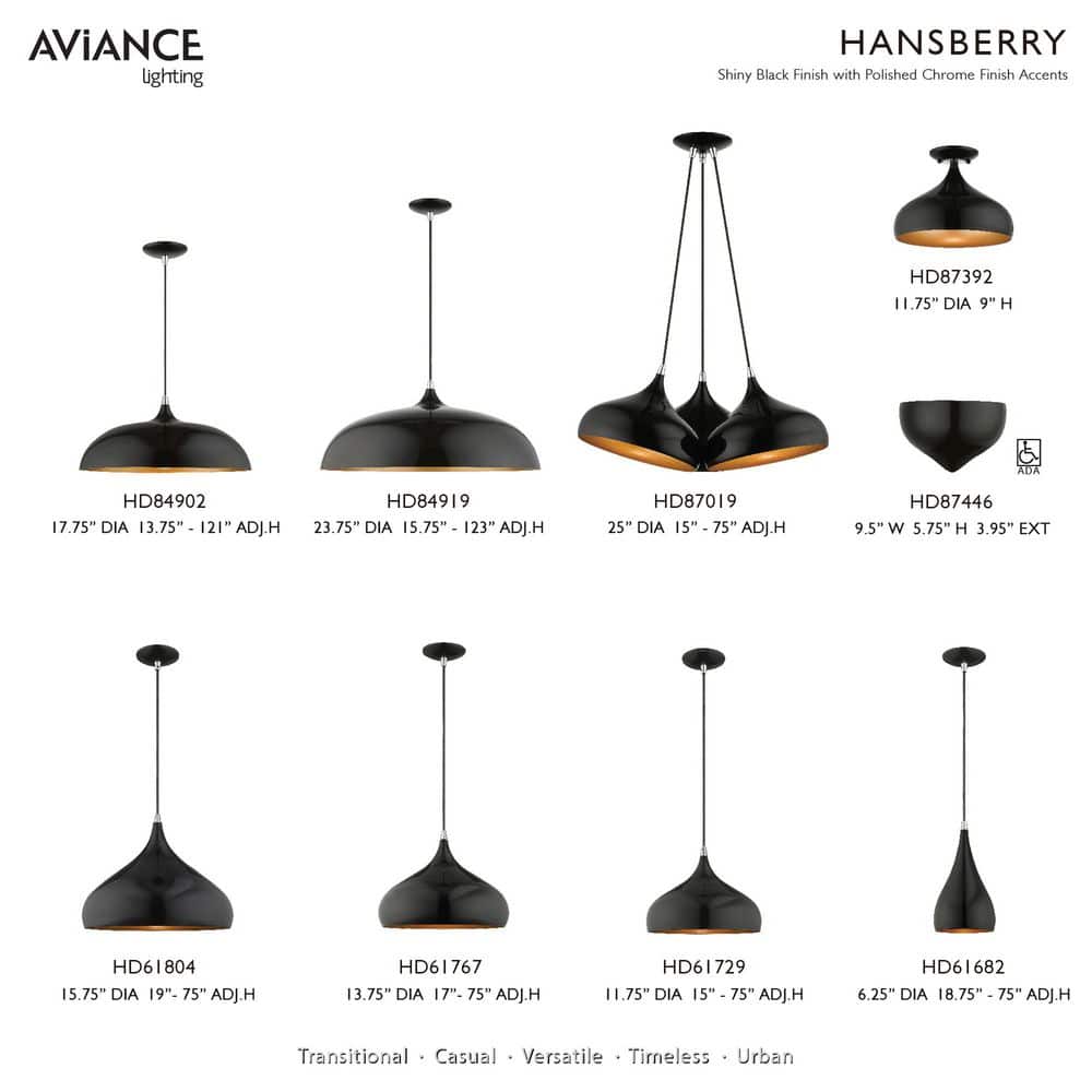 Sleek Shiny Black Mini Pendant with Gold Interior Finish