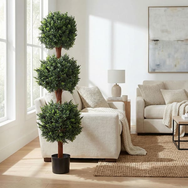 5 ft. Artificial Hedyotis Triple Ball Topiary Tree