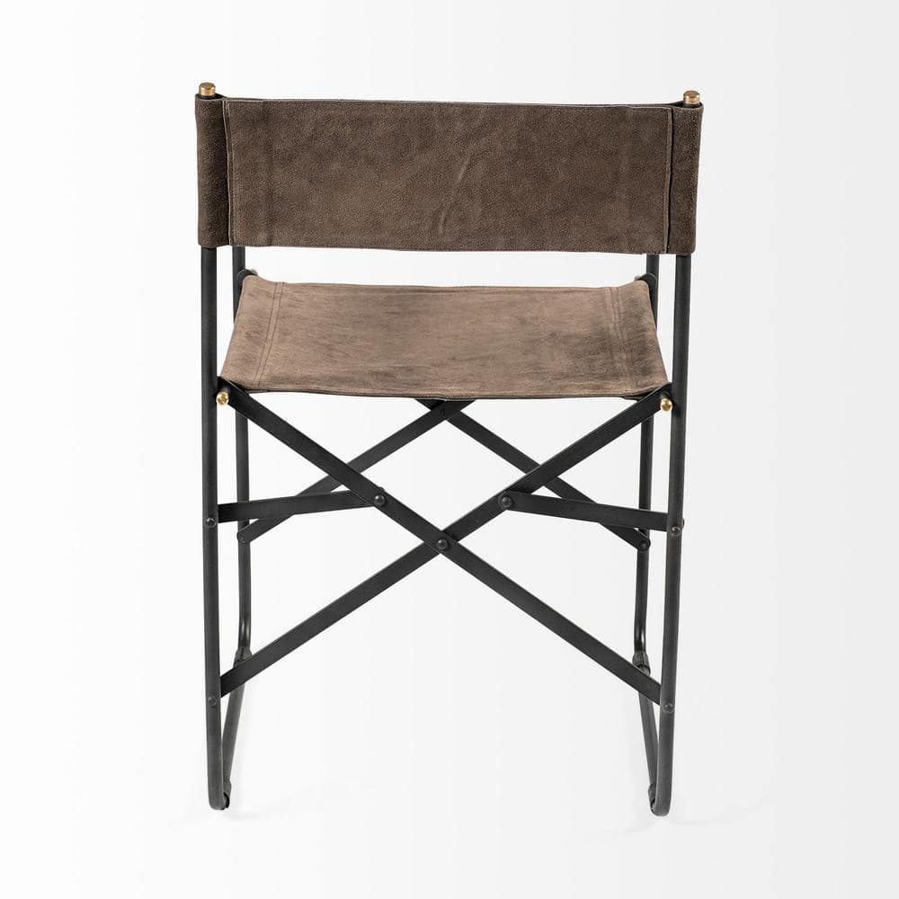 Brown Leather Upholstered Arm Chair with Metal Frame