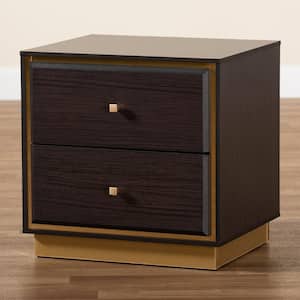 Cormac 2-Drawer Dark Brown and Gold Nightstand (18.5 in. H x 18.9 in. W x 15.9 in. D)