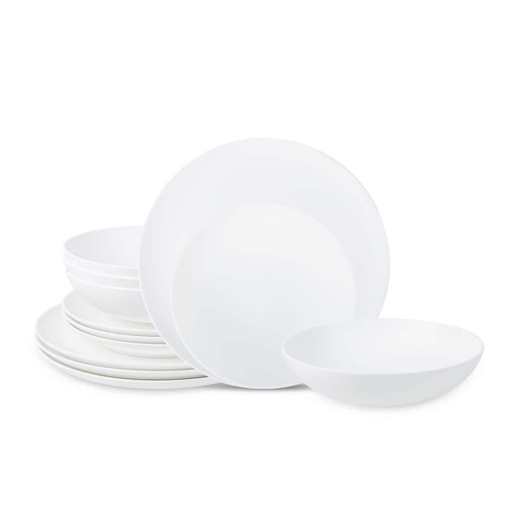 Stone Lain Taglio 12-Piece Matte White Bone China Dinnerware Set (Service for 4)