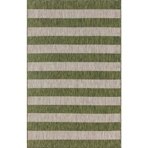 Outdoor Distressed Stripe Green 8 ft. x 11 ft. Area Rug