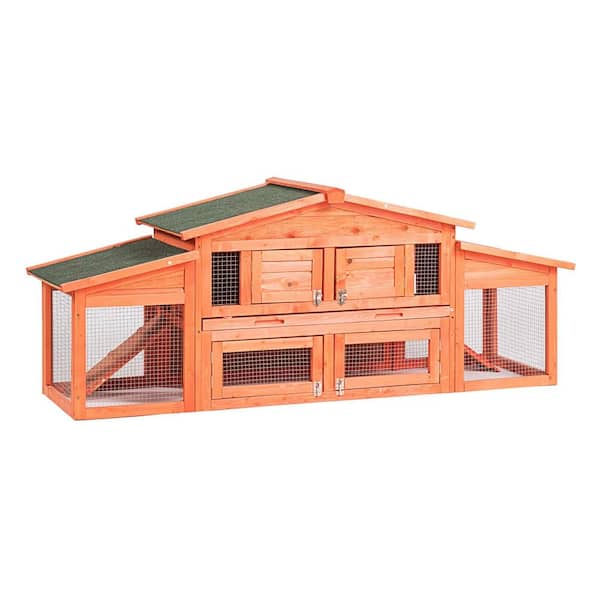 maocao hoom 2-Tiers Wooden Small Animals House Pet Rabbit Hutch Chicken Coop with 2 Run Play Area