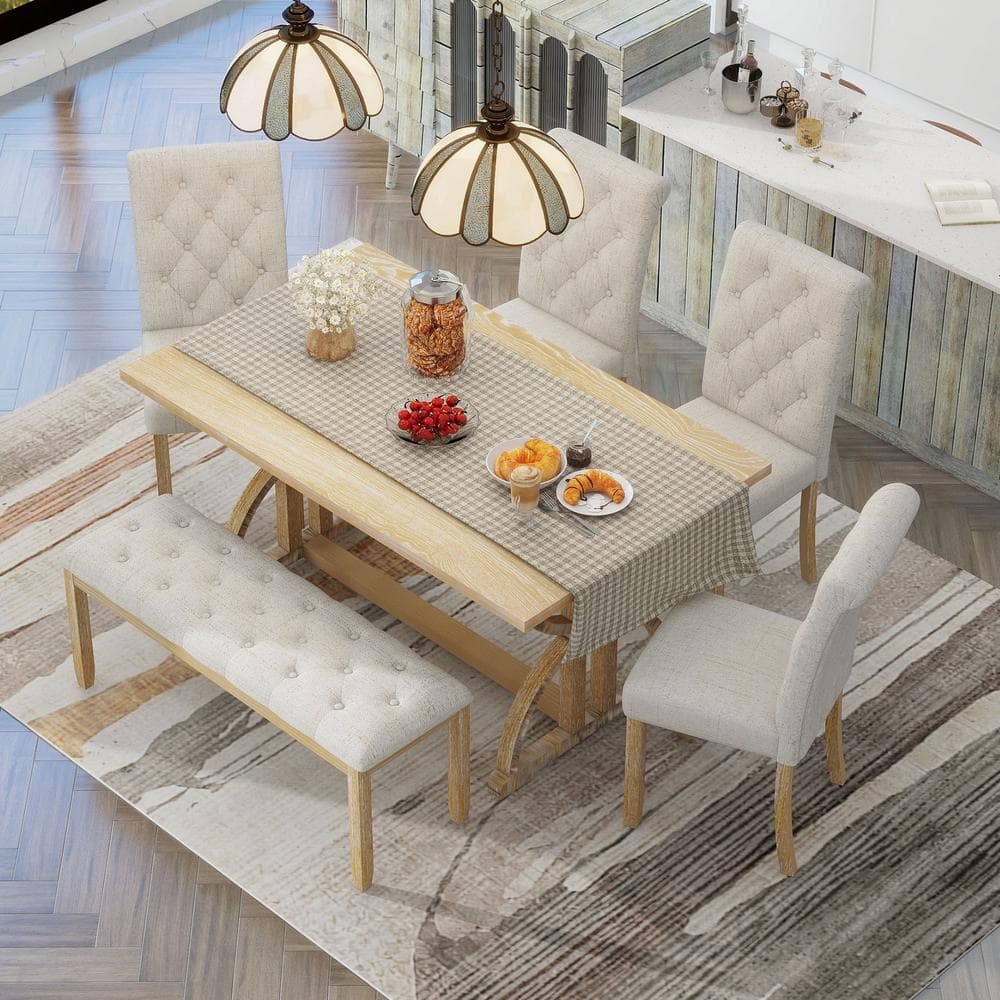 Nestfair Brown 6-Piece Dining Table with 4 Chairs and 1 Bench DTS10083D ...