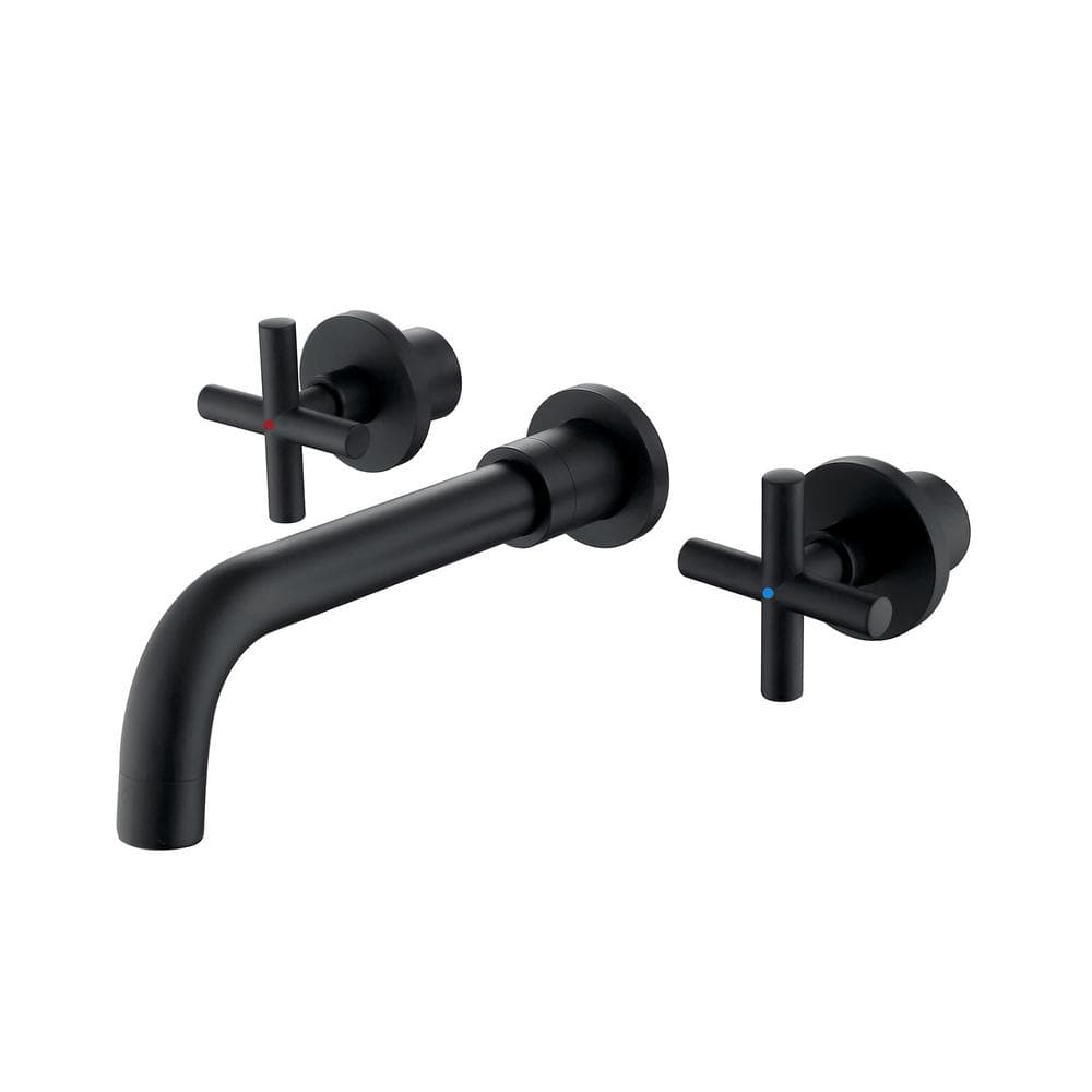 Double Handle Wall Mounted Bathroom Faucet with Rotating Spout 3-Hole Brass Bathroom Sink Taps in Matte Black price history on PriceWatchPro