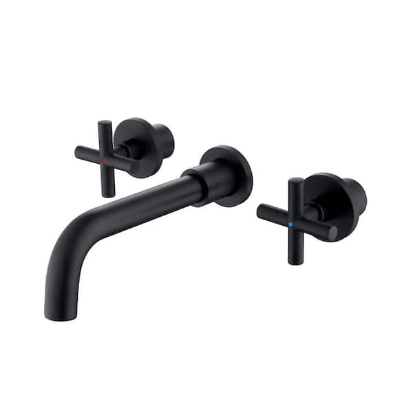 AIMADI Double Handle Wall Mounted Bathroom Faucet with Rotating Spout 3-Hole Brass Bathroom Sink Taps in Matte Black