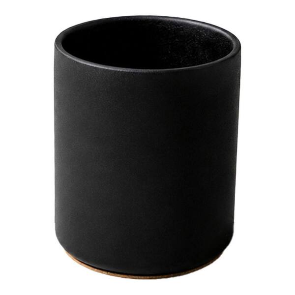 Stone Black Ceramic Kitchen Utensil Holder for Countertop with Cork Mat and Stable Base