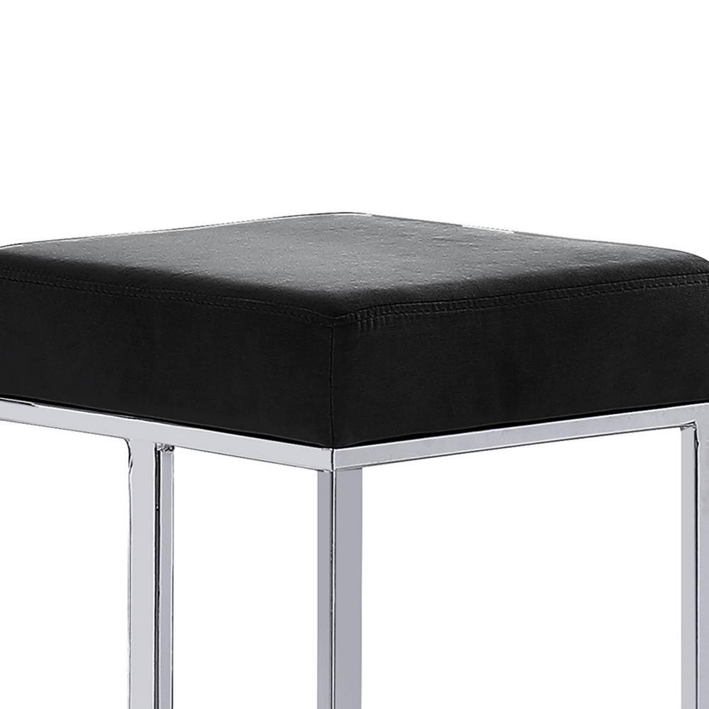 Modern Luxe Black Leather Backless Bar Stool with Silver Metal Base