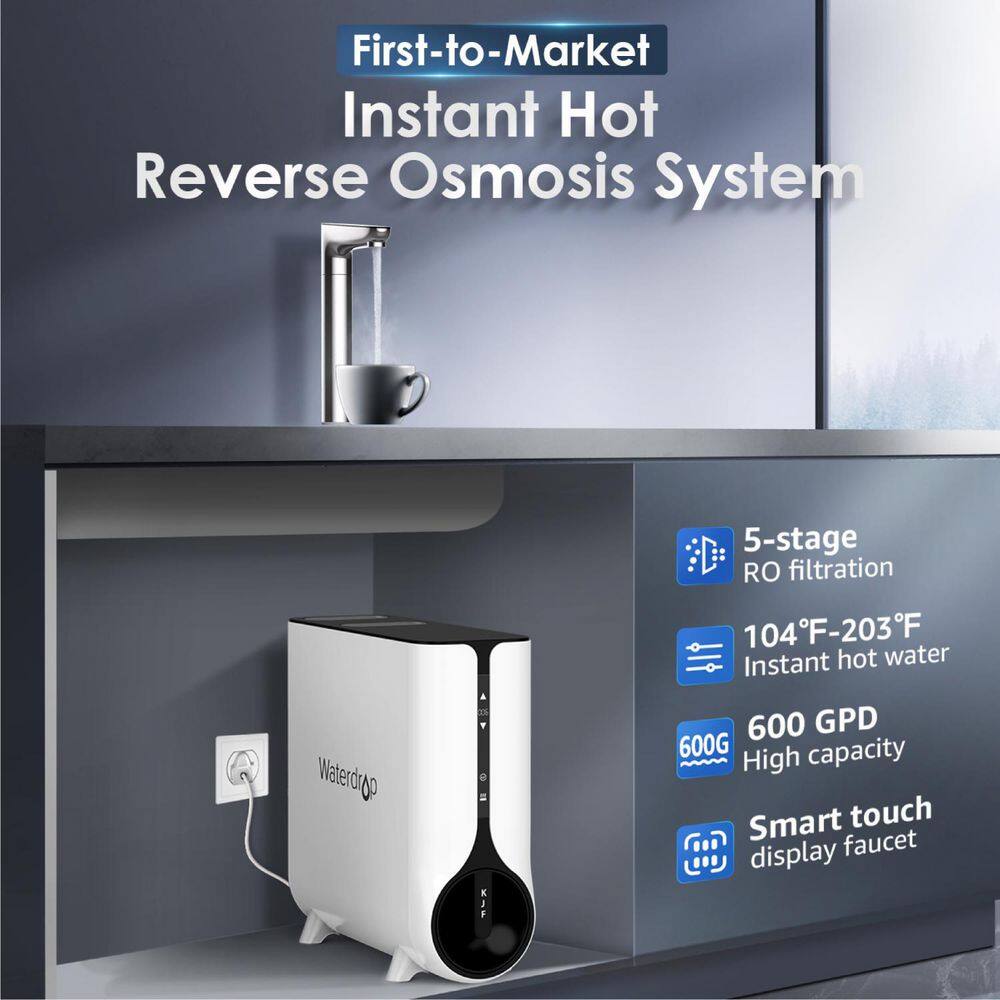 Waterdrop White Stainless Steel Reverse Osmosis System with Smart Faucet