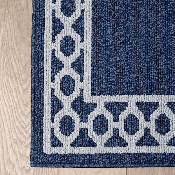 Machine Washable Non-Skid Denim Blue Twist/Light Gray  2.2 ft. x 8 ft. All Loop Tufted Area Rug