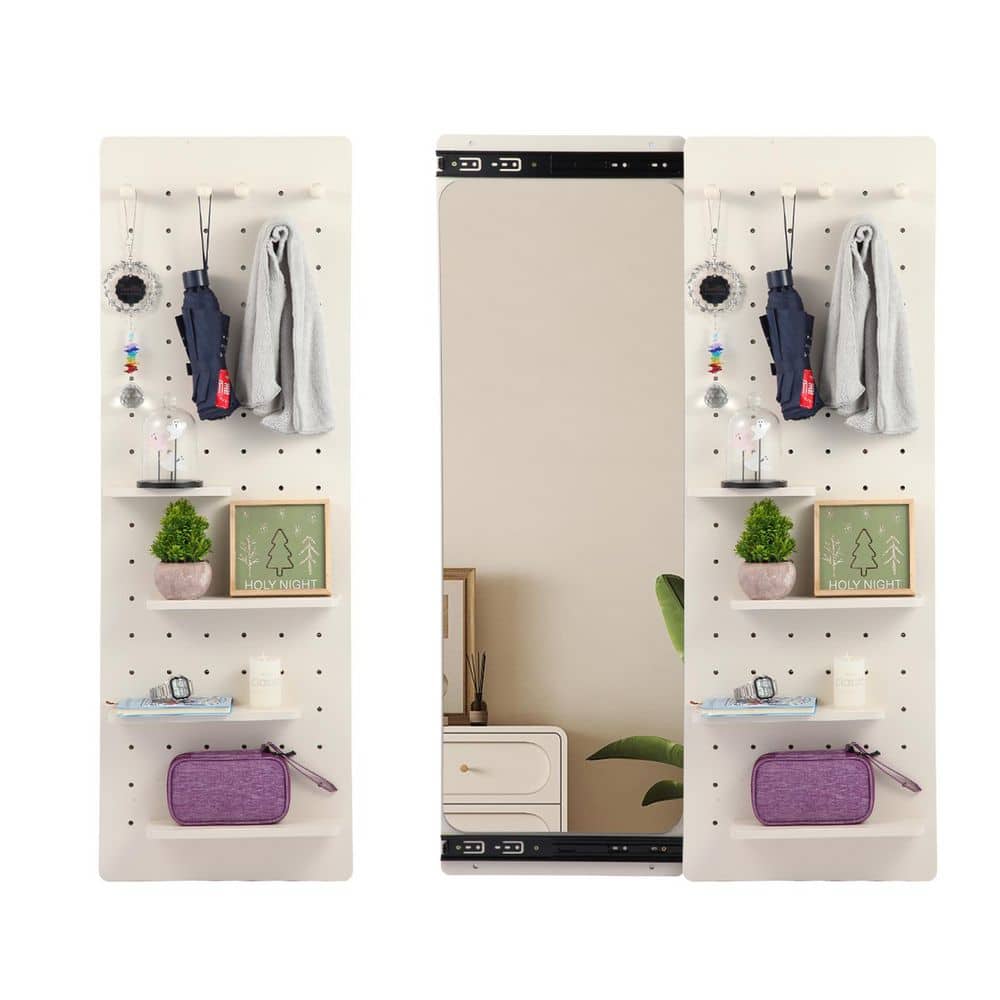 White 16 in. W x 48 in. H Rectangle Wall Mounted Full Length Mirror with Sh