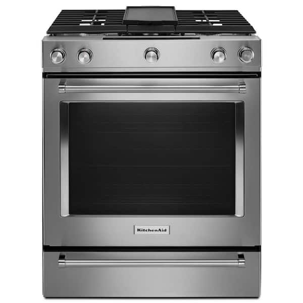 KitchenAid 7.1 cu. ft. Slide-In Dual Fuel Range with AquaLift Self-Cleaning True Convection Oven in Stainless Steel