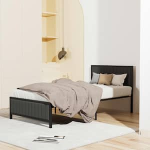 Bed Frame, Gray Metal Frame, Twin Platform Bed with Heavy-Duty Metal Foundation, Upholstered Headboard Bed