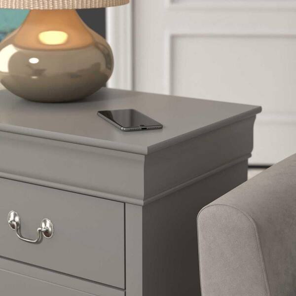 GALANO Louis Philippe 2-Drawer Gray Nightstand Sidetable Ultra