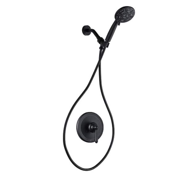 Single Handle 7-Spray Shower Faucet 1.8 GPM with Handheld Shower Head Corrosion Resistant in Matte Black