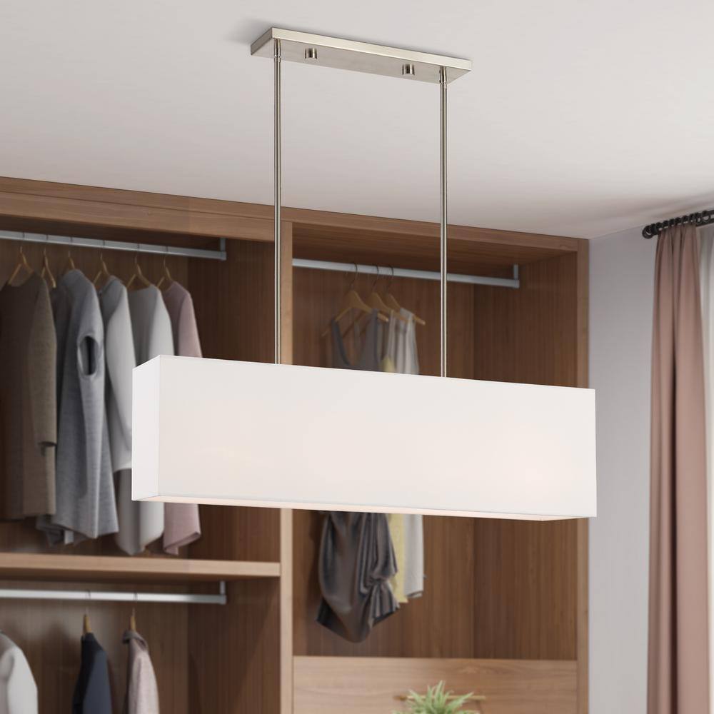 Summit 4-Light Linear Chandelier with Off-White Fabric Shade in Brushed Nickel