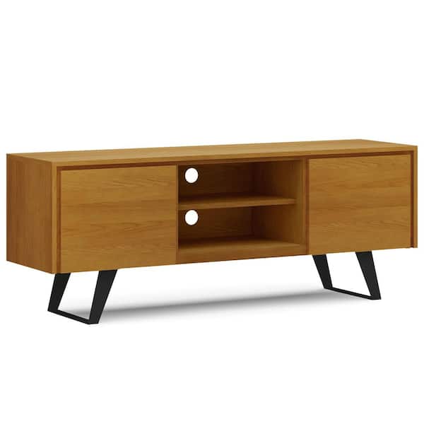 Simpli Home Lowry 63 in. Wide Modern Industrial TV Media Stand in Oak For TVs up to 70 in.