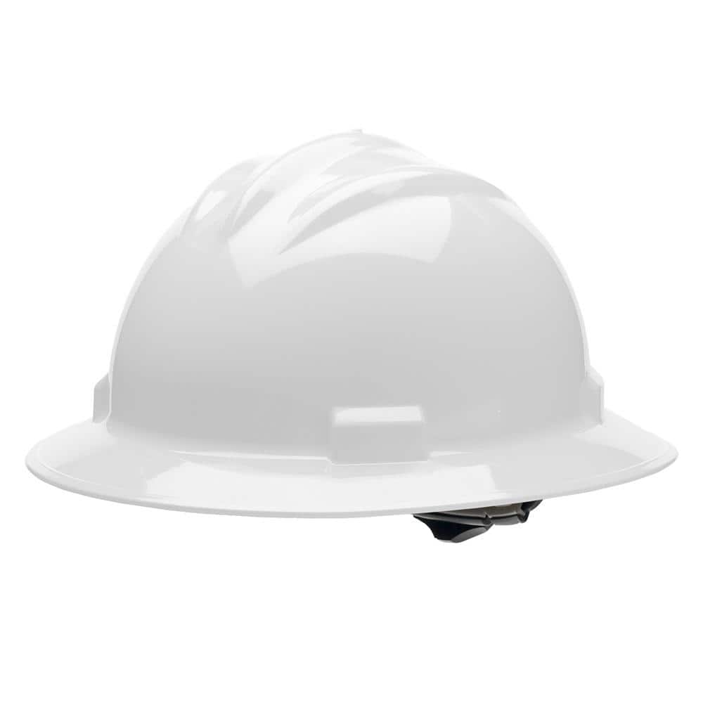 White 4 Point Ratchet Suspension Full Brim Hard Hat
