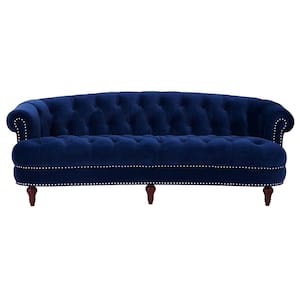 La Rosa Navy Blue Velvet Victorian Chesterfield Tufted Sofa