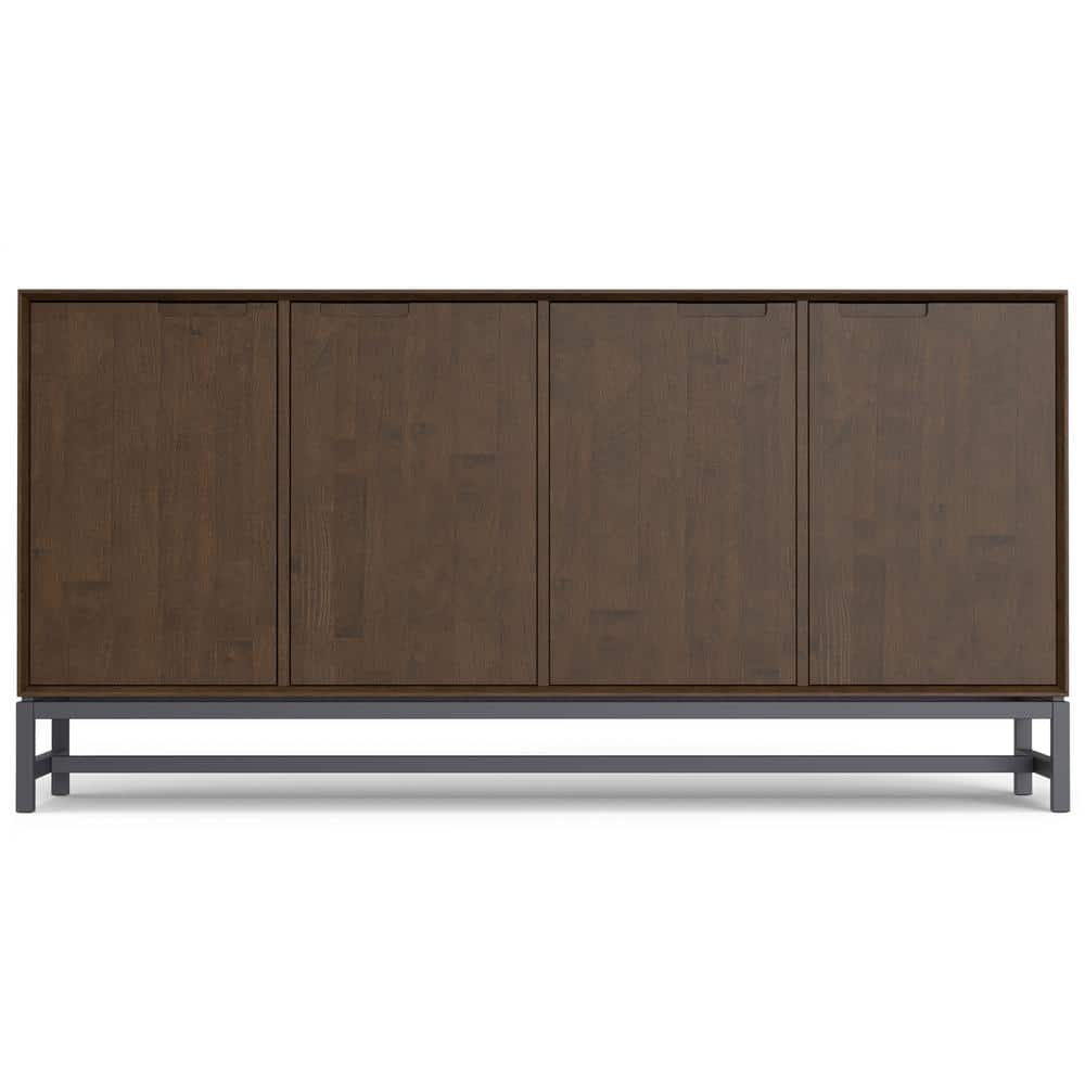 Walnut Brown Solid Hardwood and Metal 4-Door Sideboard Buffet
