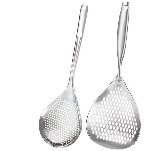 2 Pack Stainless Steel Skimmer Slotted Spoon, Frying Strainer Spoon for Cooking, Kitchen Cooking Skimmer Colander