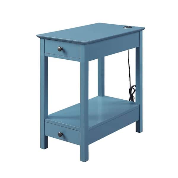 Acme Furniture Byzad 22 in. Teal Rectangle Wood Top End Table with Drawers