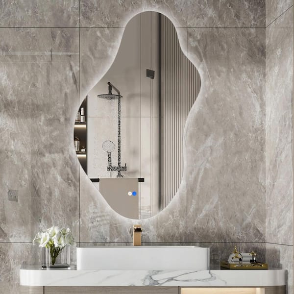 43 in. W x 24.4 in. H Asymmetrical Frameless LED Light Anti-fog 3-Colors Dimmable Irregular Wall Mirror